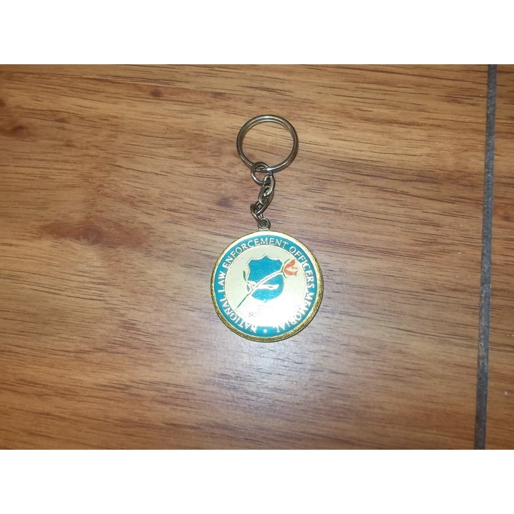 National Law Enforcement Officers Memorial Keychain Blue Green Metal Key Ring